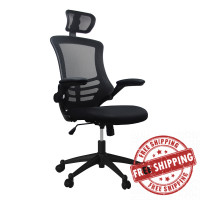 Techni Mobili RTA-80X5-BK Modern High-Back Mesh Executive Office Chair with Headrest and Flip-Up Arms, Black